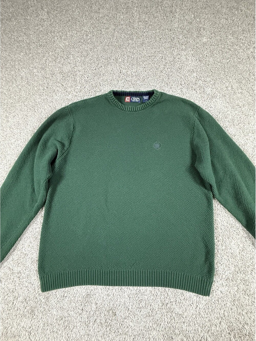 Ralph Lauren Chaps Men’s Sweater 100% Cotton Green Waffled